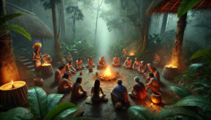 AI-generated image of an Ayahuasca ceremony in the Amazon rainforest