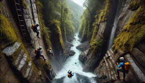 Canyoning Pucón, Chile. Image generated by AI.