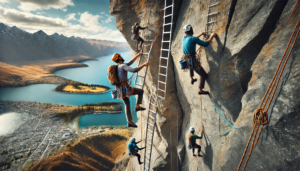 Via Ferrata Wanaka, New Zealand. Image generated by AI.