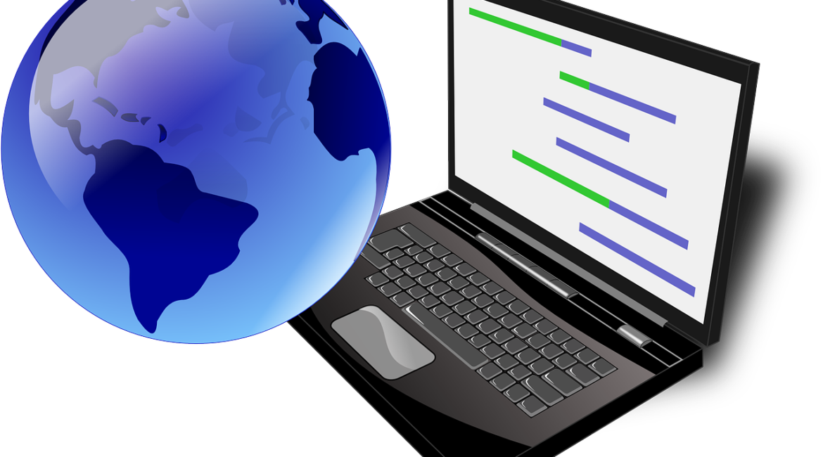 A laptop with a globe icon, representing the concept of digital nomads and global remote work opportunities